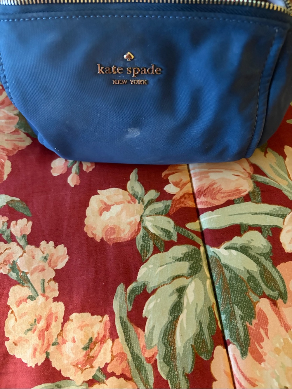 kate spade Blue Nylon Cosmetic Case with Gold Logo